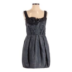 BCBGMaxAzria Runway Graphite Bubble Mini Dress 4 Silk Metallic Pleated Cocktail